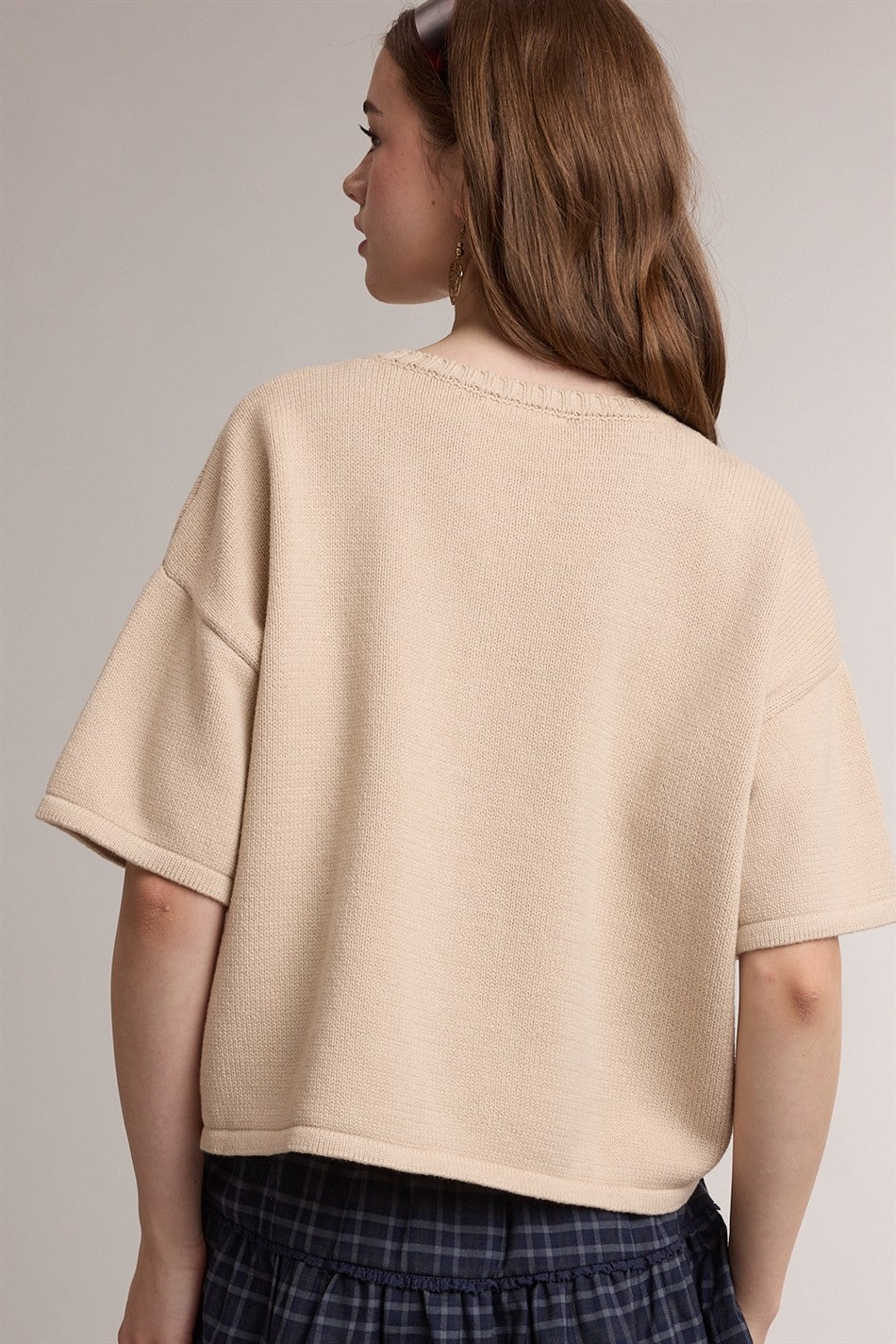 Short Sleeve Cardigan - Bone