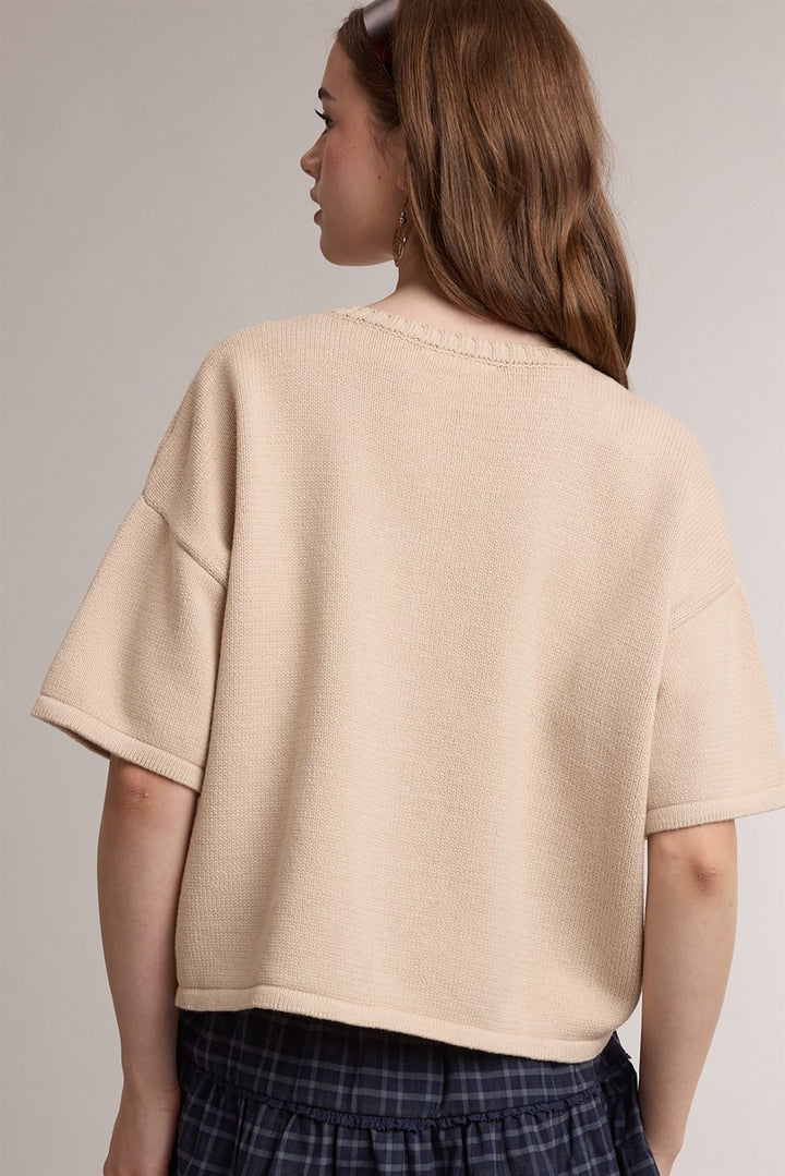 Short Sleeve Cardigan - Bone