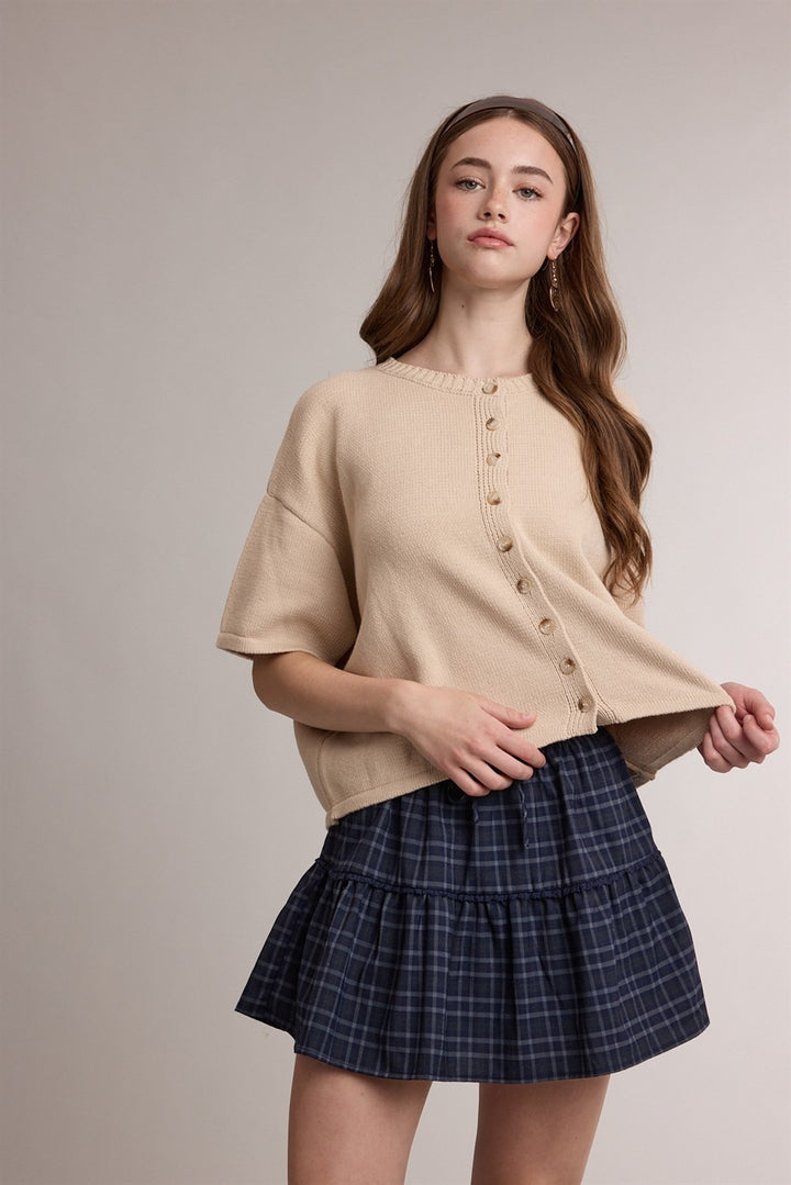 Short Sleeve Cardigan - Bone