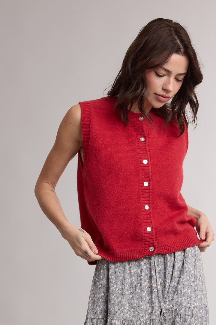 Sleeveless Cardigan Vest - Poppy