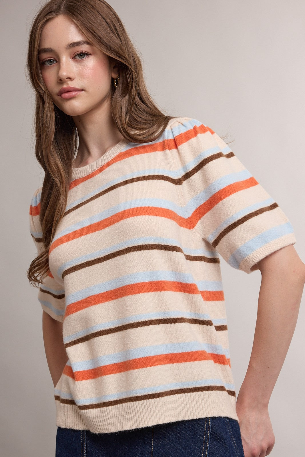 Striped Sweater Top - Oatmeal Multi